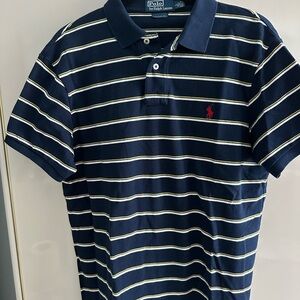 Ralph Lauren Men's Navy and White Striped Polo